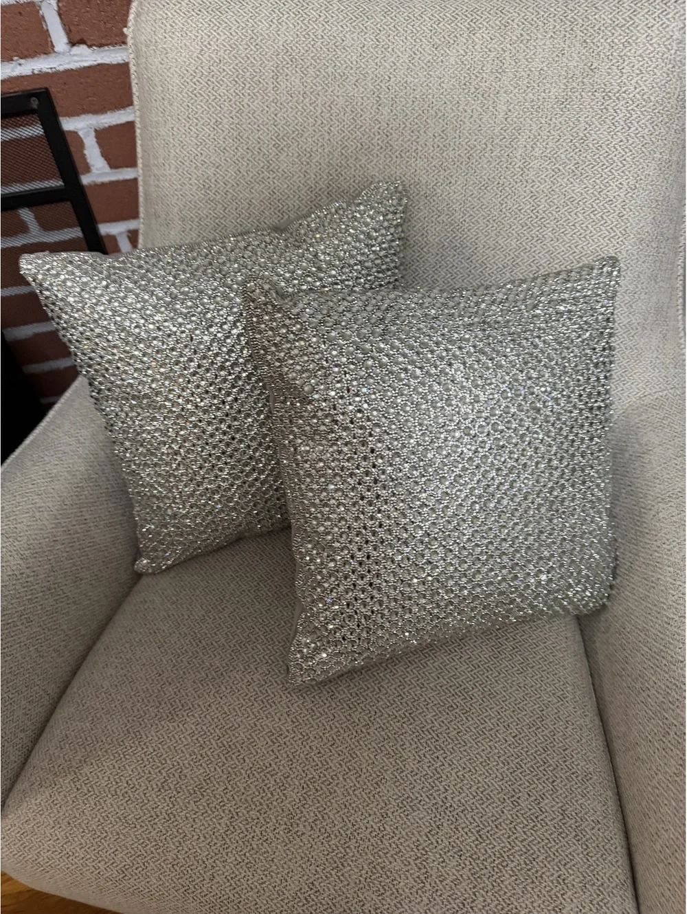 Silver Rhinestone Mesh Throw Pillow Covers Set of 2 Fits 18x18 or 20x20 Glam